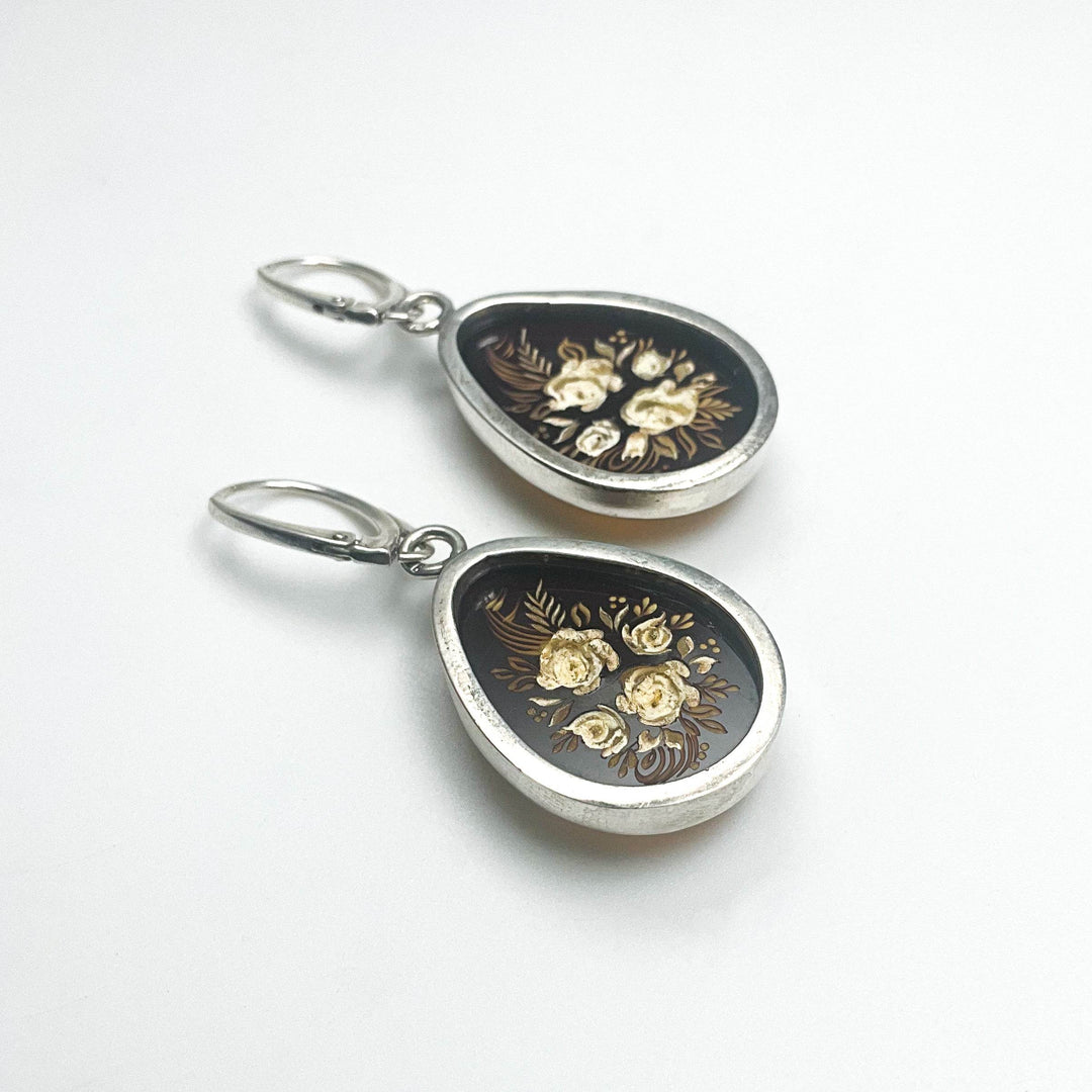 Amber Cameo Dangle Earrings - Rocks and Gems Canada