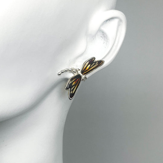 Amber Cameo Dragonfly Stud Earrings - Rocks and Gems Canada