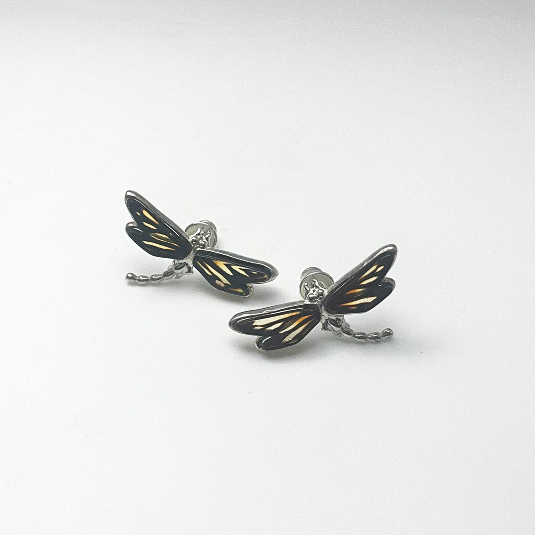 Amber Cameo Dragonfly Stud Earrings - Rocks and Gems Canada