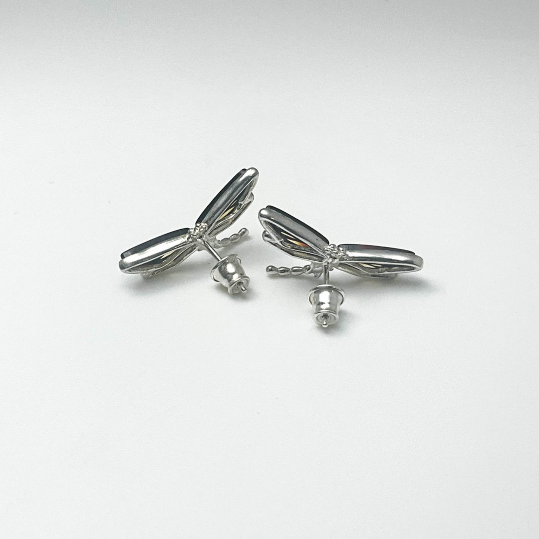 Amber Cameo Dragonfly Stud Earrings - Rocks and Gems Canada