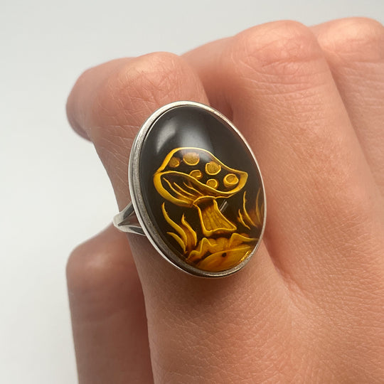 Amber Cameo Mushroom Ring