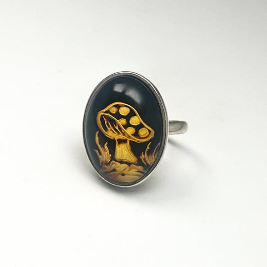 Amber Cameo Mushroom Ring