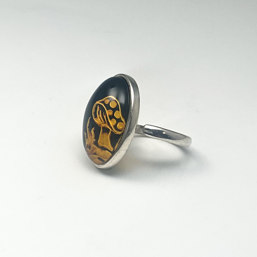 Amber Cameo Mushroom Ring