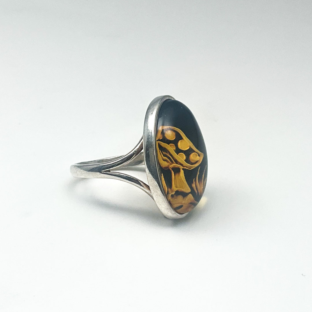 Amber Cameo Mushroom Ring