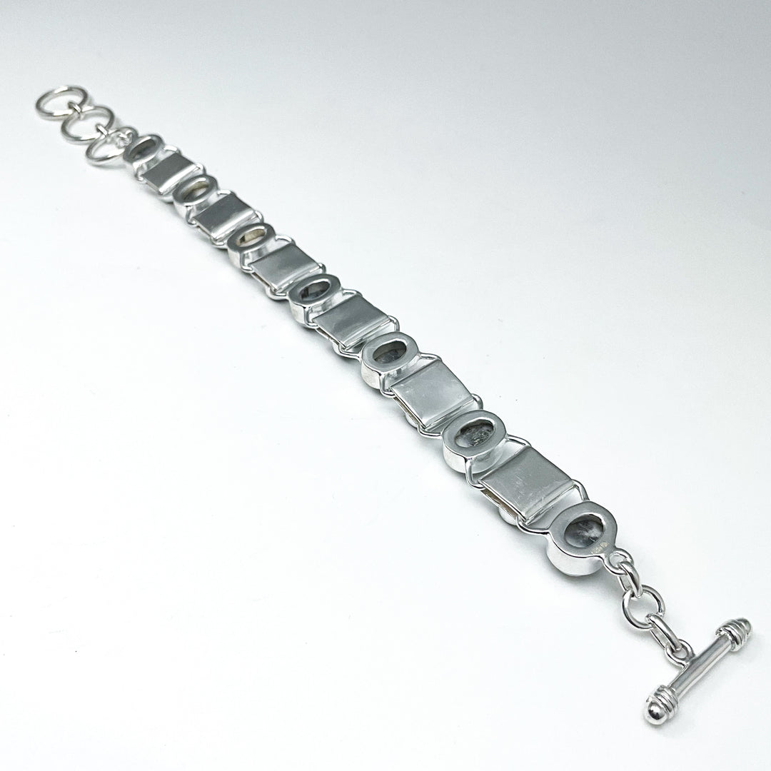 Dendritic Opal and Black Onyx Sterling Silver Bracelet