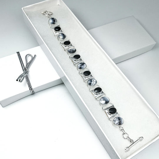 Dendritic Opal and Black Onyx Sterling Silver Bracelet