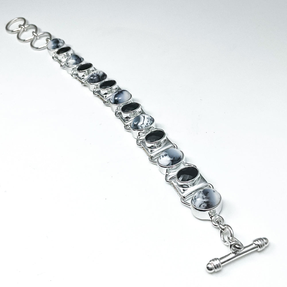 Dendritic Opal and Black Onyx Sterling Silver Bracelet