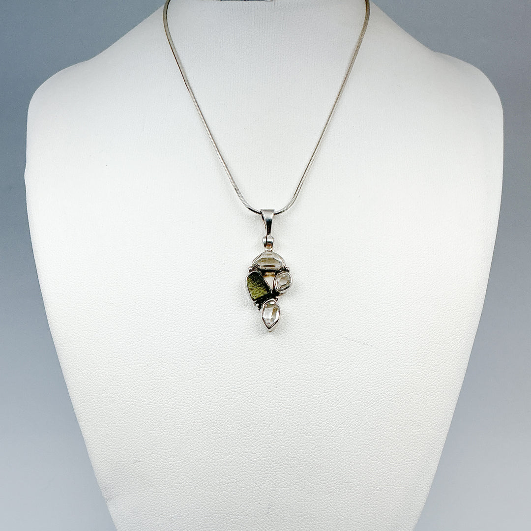 Moldavite and Herkimer Diamond Pendant
