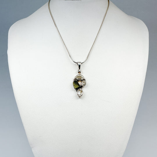 Moldavite and Herkimer Diamond Pendant