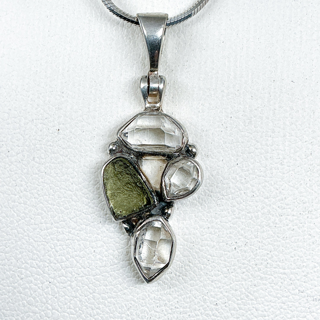 Moldavite and Herkimer Diamond Pendant