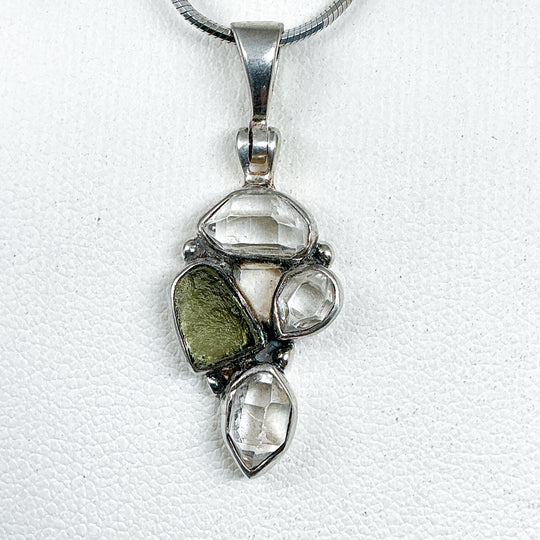 Moldavite and Herkimer Diamond Pendant
