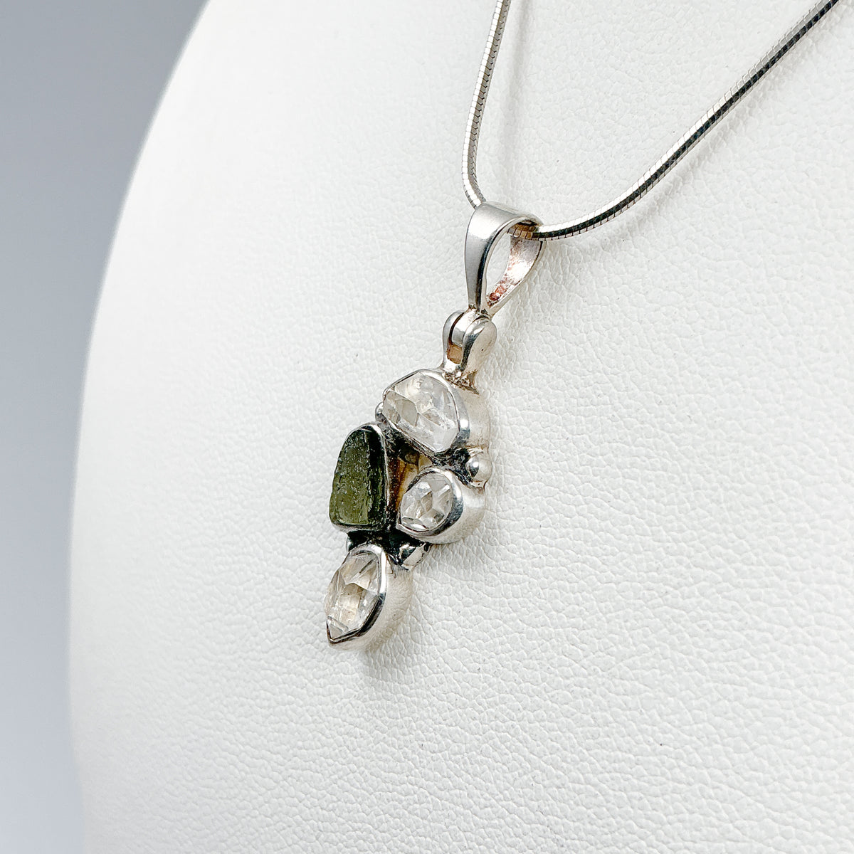 Moldavite and Herkimer Diamond Pendant - Rocks and Gems Canada
