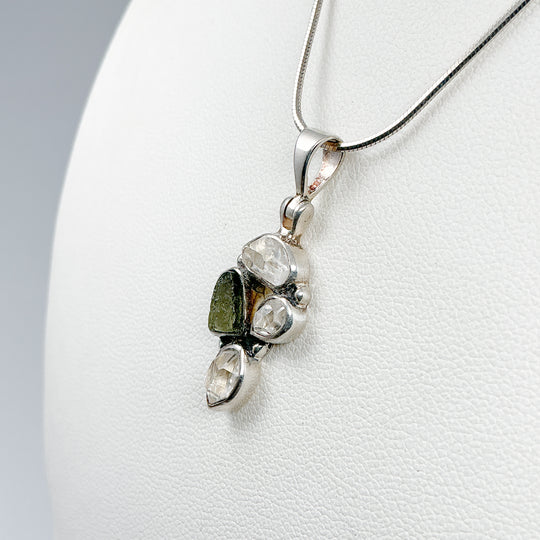 Moldavite and Herkimer Diamond Pendant