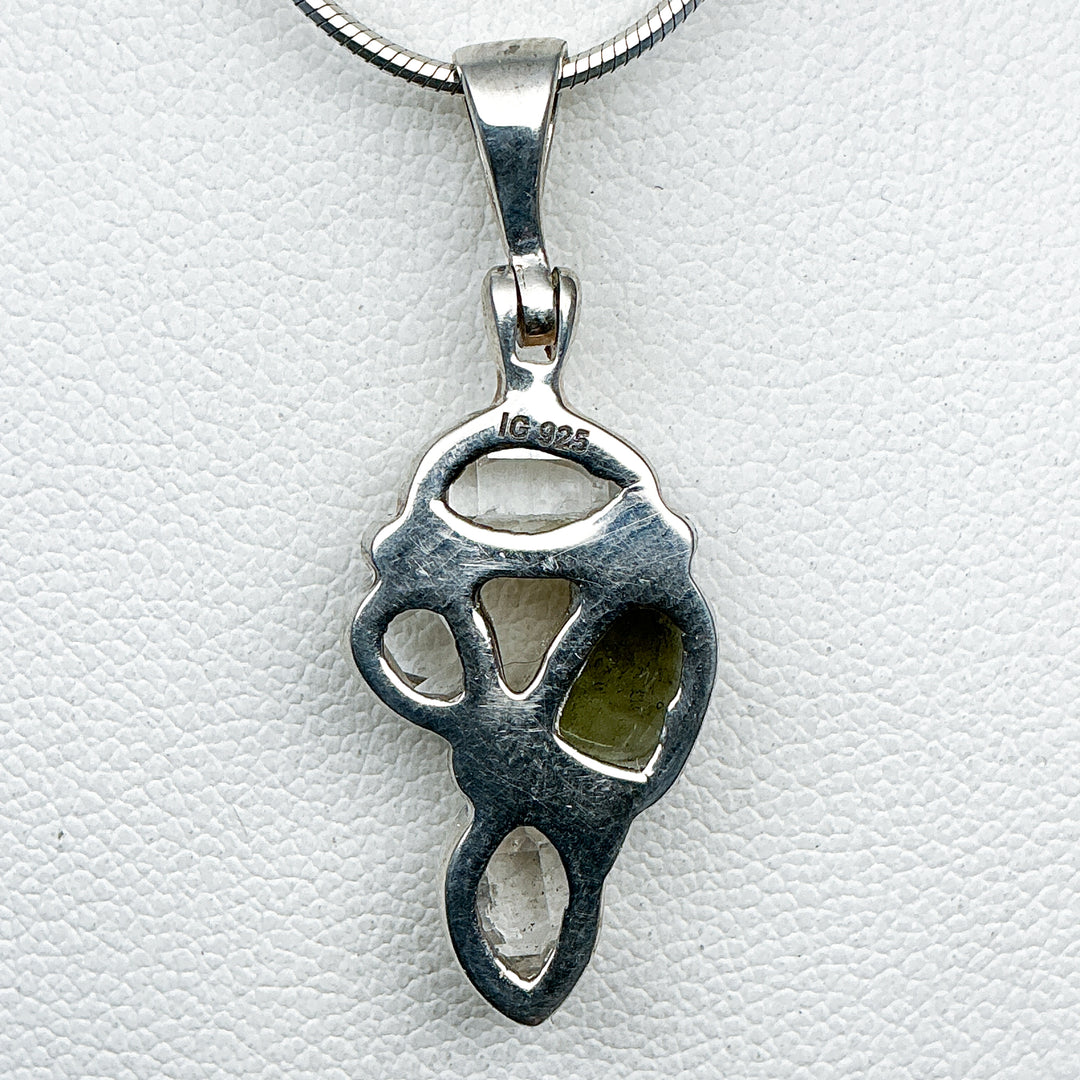 Moldavite and Herkimer Diamond Pendant