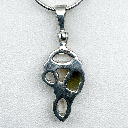 Moldavite and Herkimer Diamond Pendant