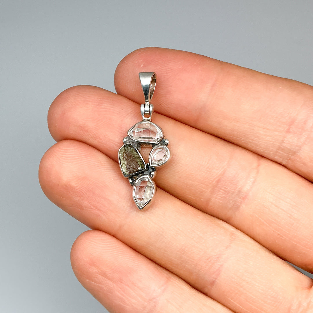 Moldavite and Herkimer Diamond Pendant
