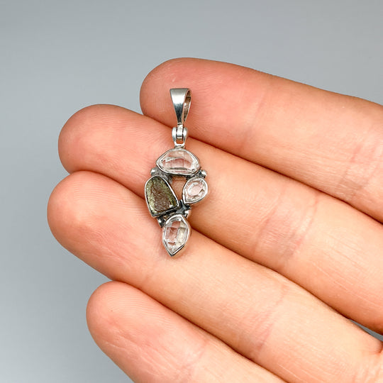 Moldavite and Herkimer Diamond Pendant