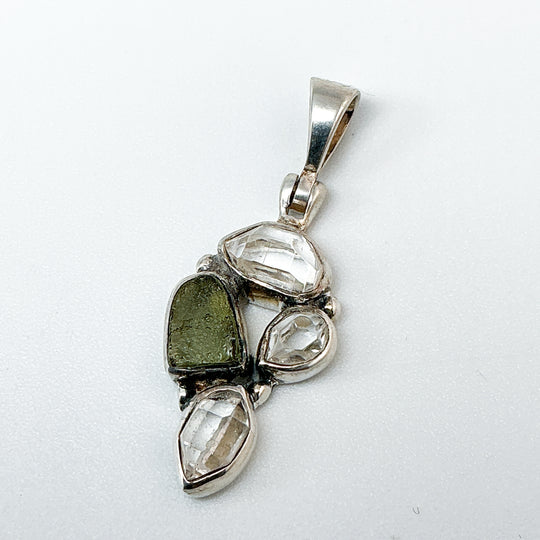 Moldavite and Herkimer Diamond Pendant