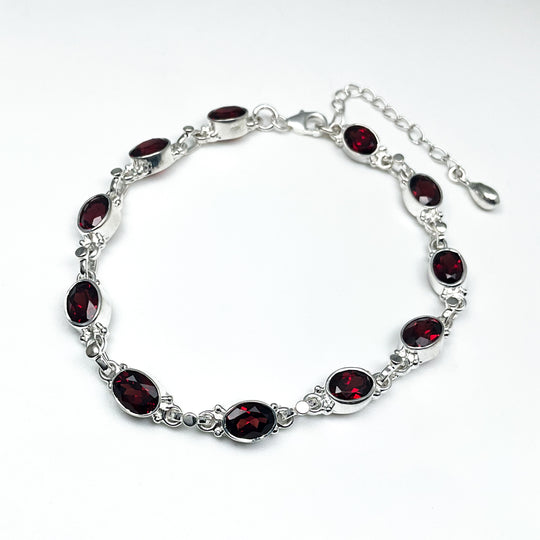 Garnet Sterling Silver Bracelet