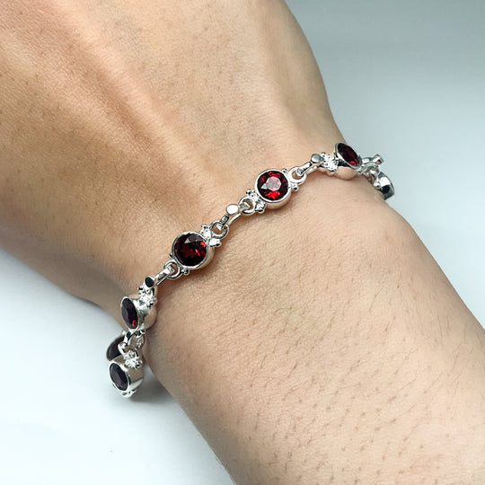 Garnet Sterling Silver Bracelet