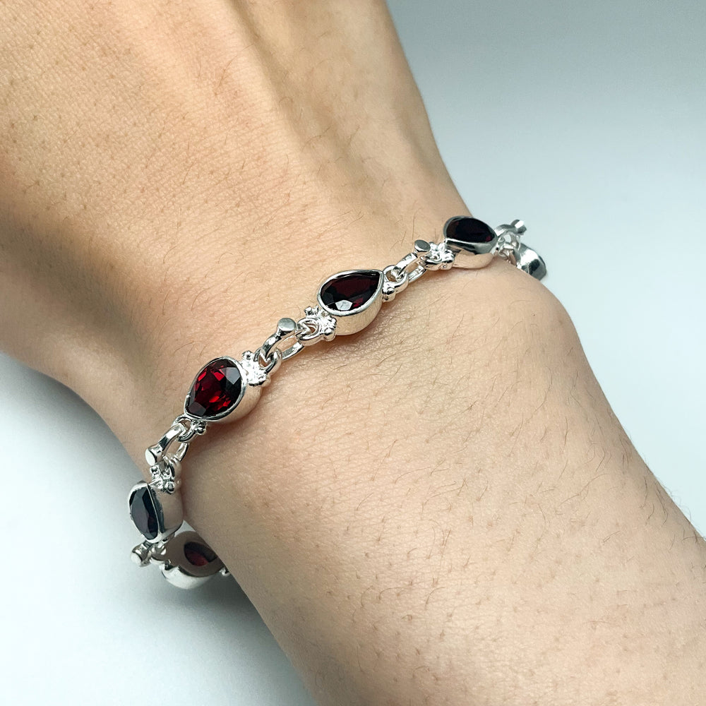 Garnet Sterling Silver Bracelet