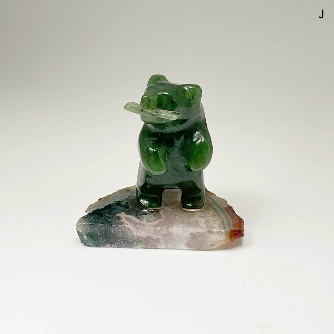 Jade Bear Carving on Base-Rocks and Gems Canada