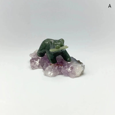 Jade Bear Carving on Amethyst Base