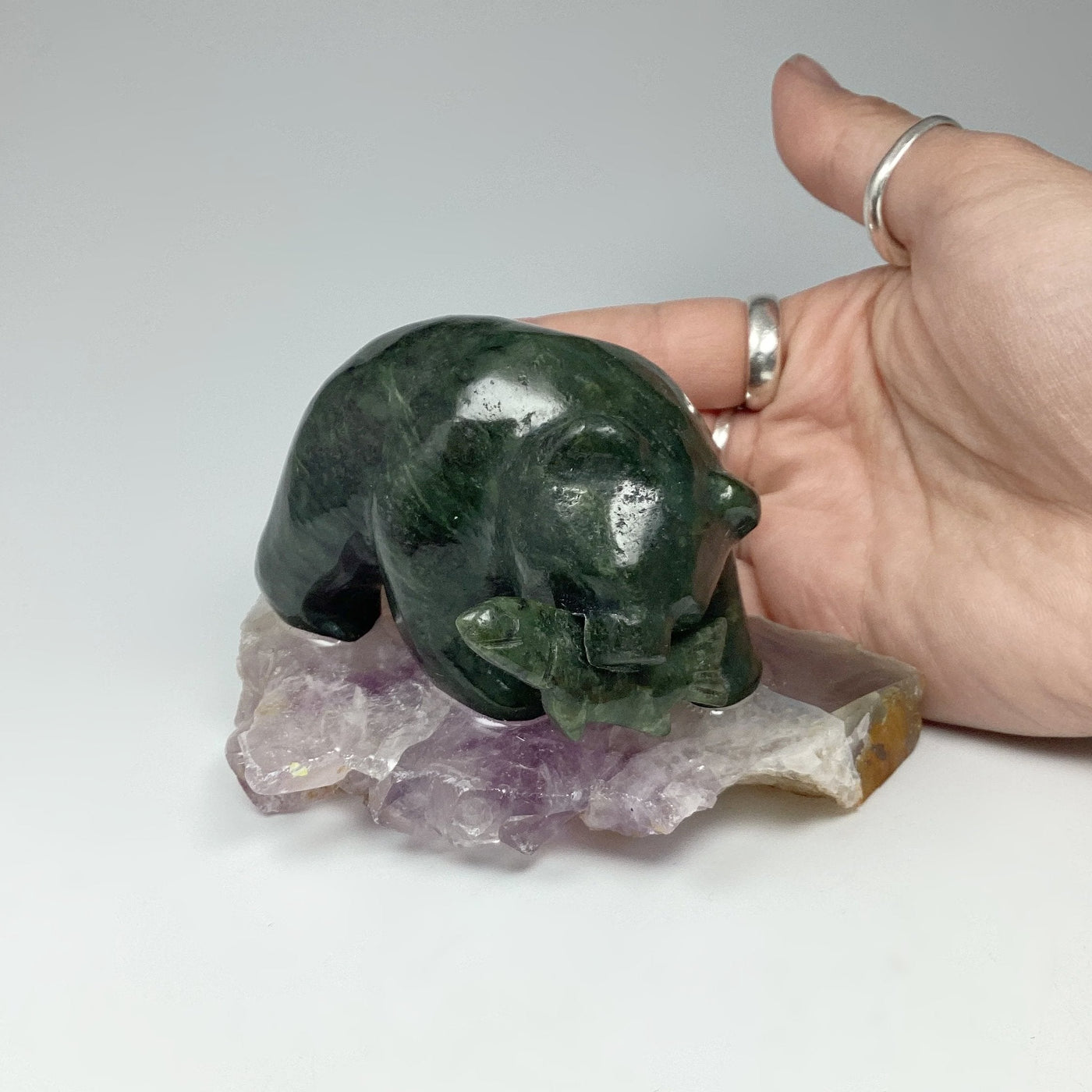 Jade Bear Carving on Amethyst Base