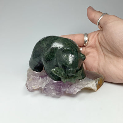 Jade Bear Carving on Amethyst Base