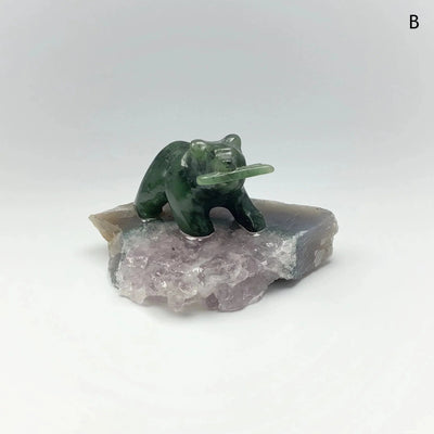Jade Bear Carving on Amethyst Base