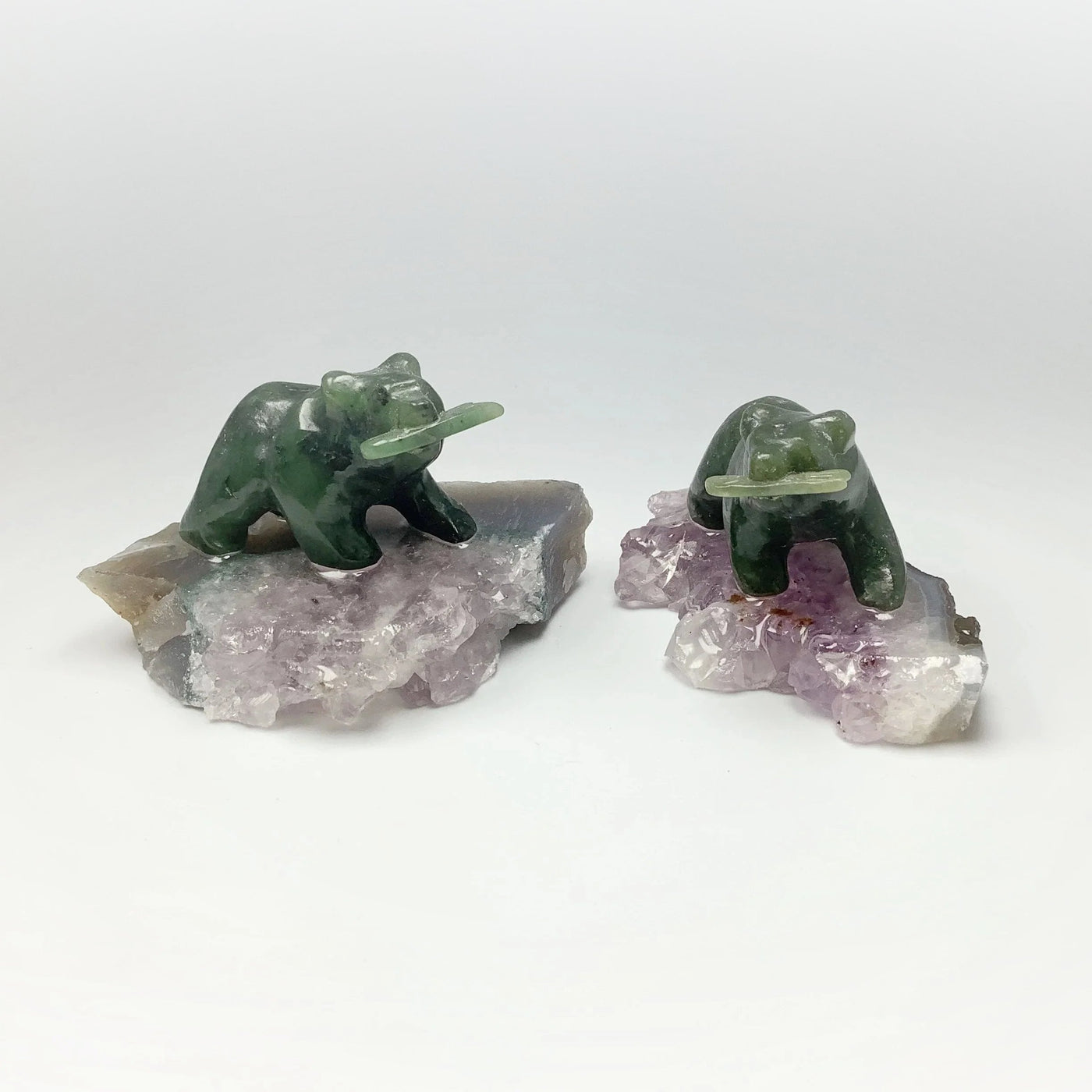 Jade Bear Carving on Amethyst Base