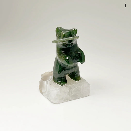 Jade Bear Carving on Base - Rocks and Gems Canada