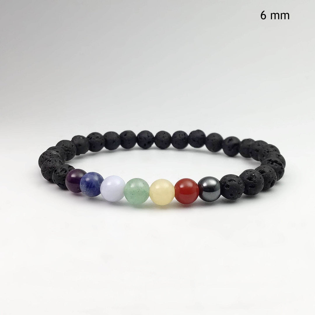 Lava Stone Beaded Bracelet with Chakra Beads-Rocks and Gems Canada