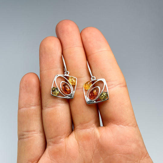 Mixed Amber Dangle Earrings-Rocks and Gems Canada