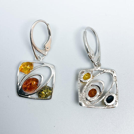 Mixed Amber Dangle Earrings-Rocks and Gems Canada