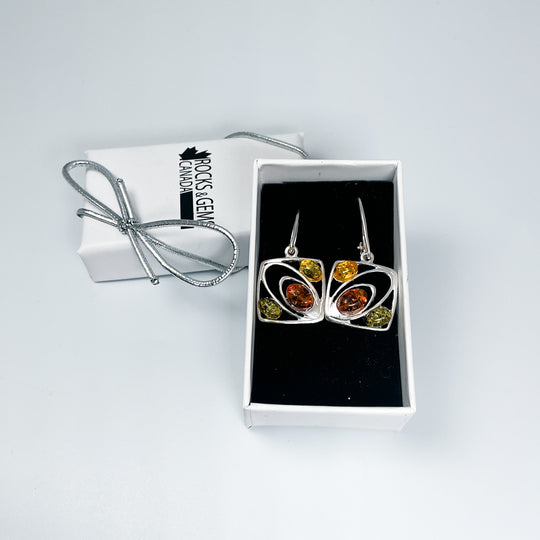 Mixed Amber Dangle Earrings-Rocks and Gems Canada