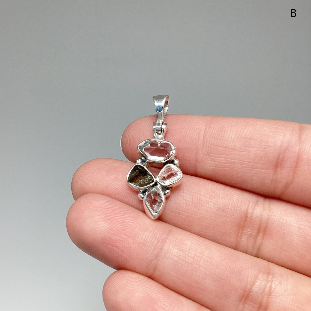 Moldavite and Herkimer Diamond Pendant - Rocks and Gems Canada