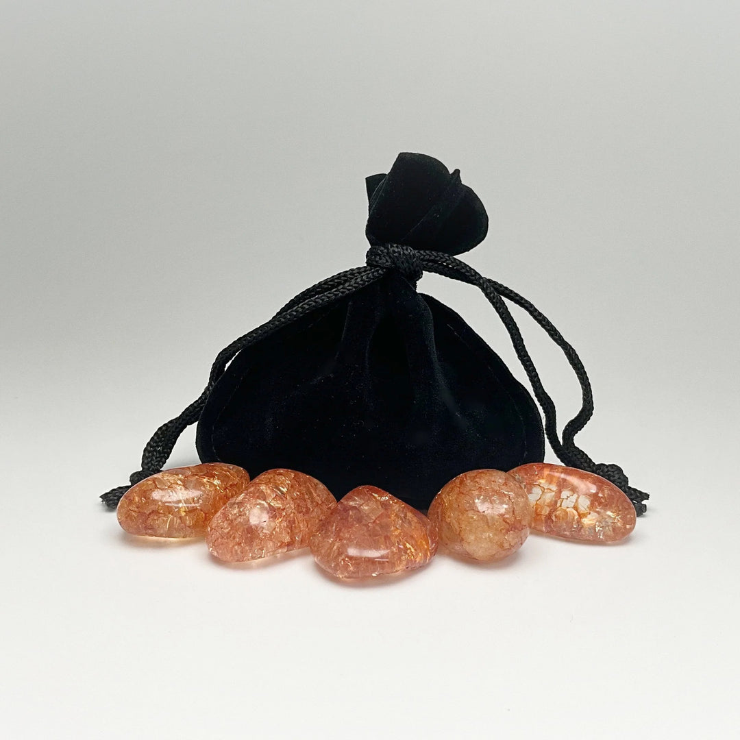 Orange Crackle Quartz Small Tumbles Pouch - Rocks and Gems Canada