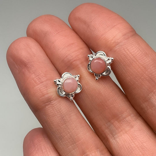 Pink Peruvian Opal Stud Earrings-Rocks and Gems Canada