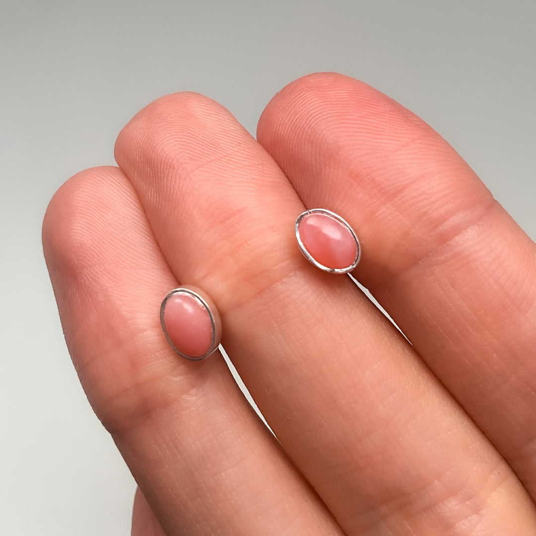 Pink Peruvian Opal Stud Earrings-Rocks and Gems Canada