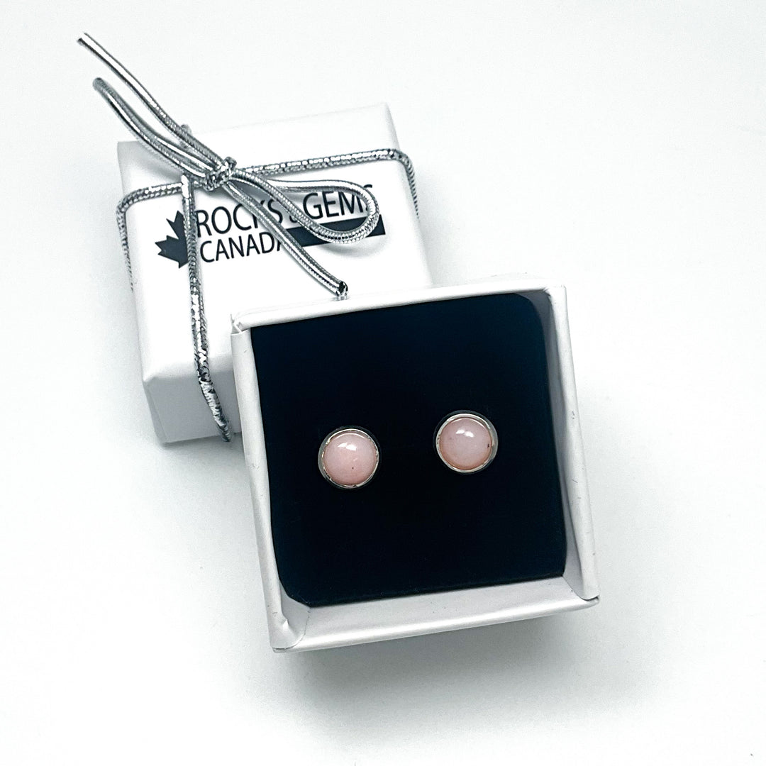 Pink Peruvian Opal Stud Earrings-Rocks and Gems Canada