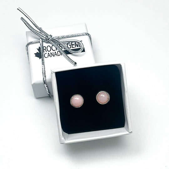Pink Peruvian Opal Stud Earrings-Rocks and Gems Canada