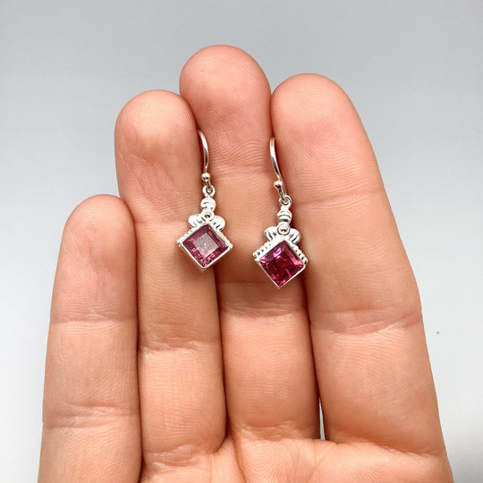 Pink Tourmaline Dangle Earrings-Rocks and Gems Canada