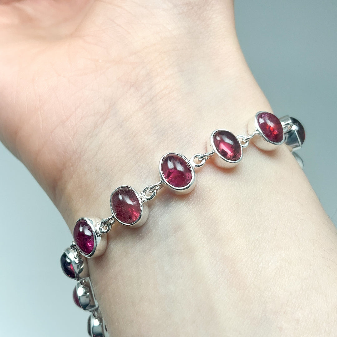 Pink Tourmaline Sterling Silver Bracelet-Rocks and Gems Canada