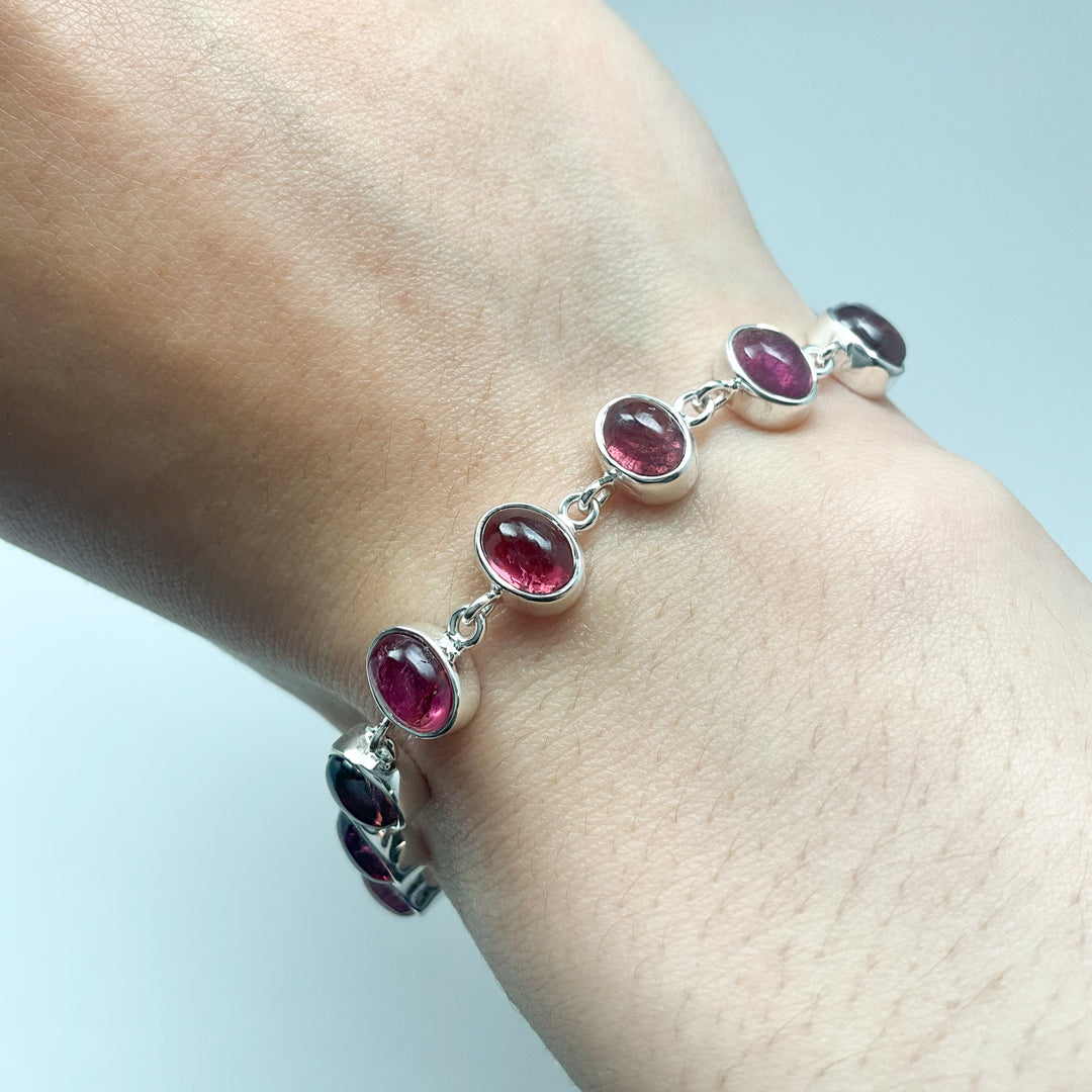 Pink Tourmaline Sterling Silver Bracelet-Rocks and Gems Canada