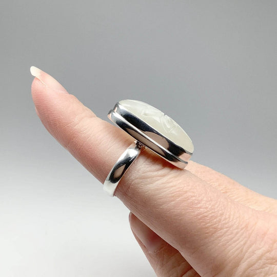 Rainbow Moonstone Flower Carving Ring-Rocks and Gems Canada