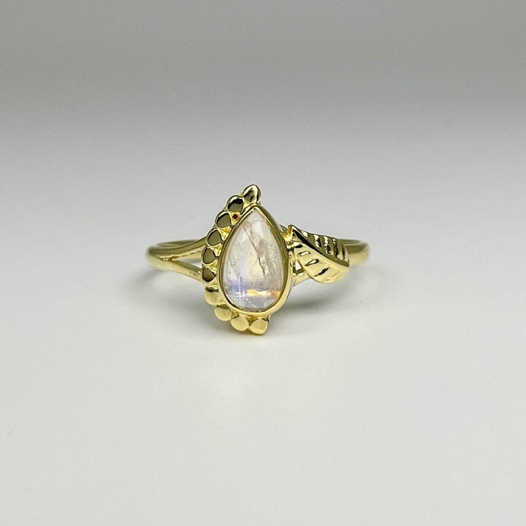 Rainbow Moonstone Gold Plated Ring-Rocks and Gems Canada