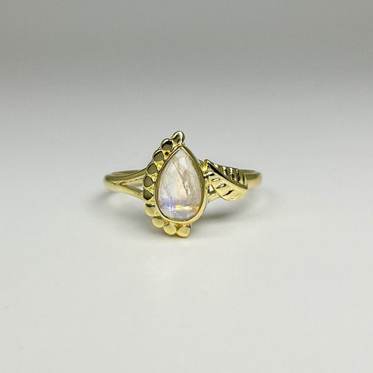 Rainbow Moonstone Gold Plated Ring-Rocks and Gems Canada