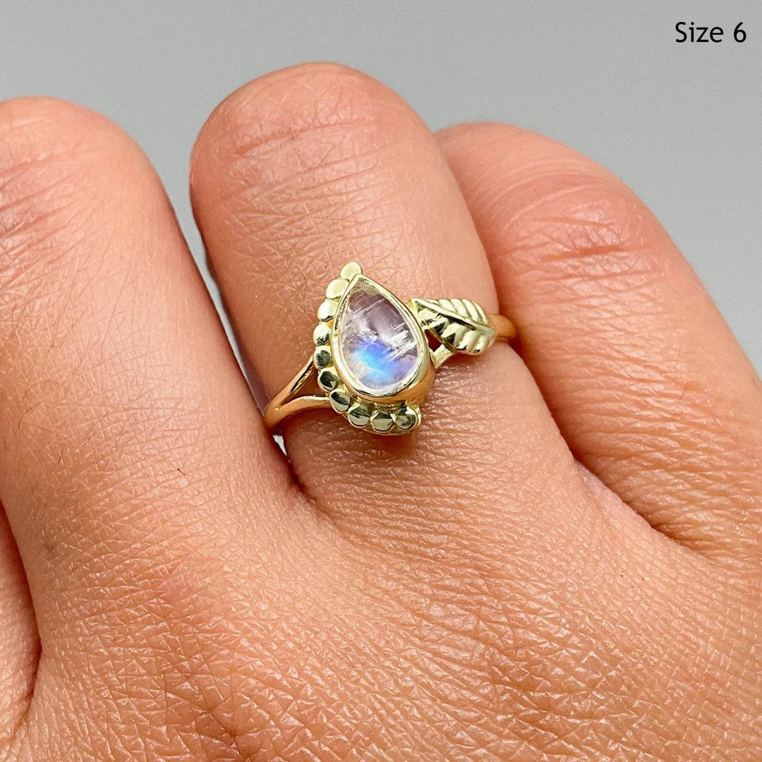 Rainbow Moonstone Gold Plated Ring-Rocks and Gems Canada