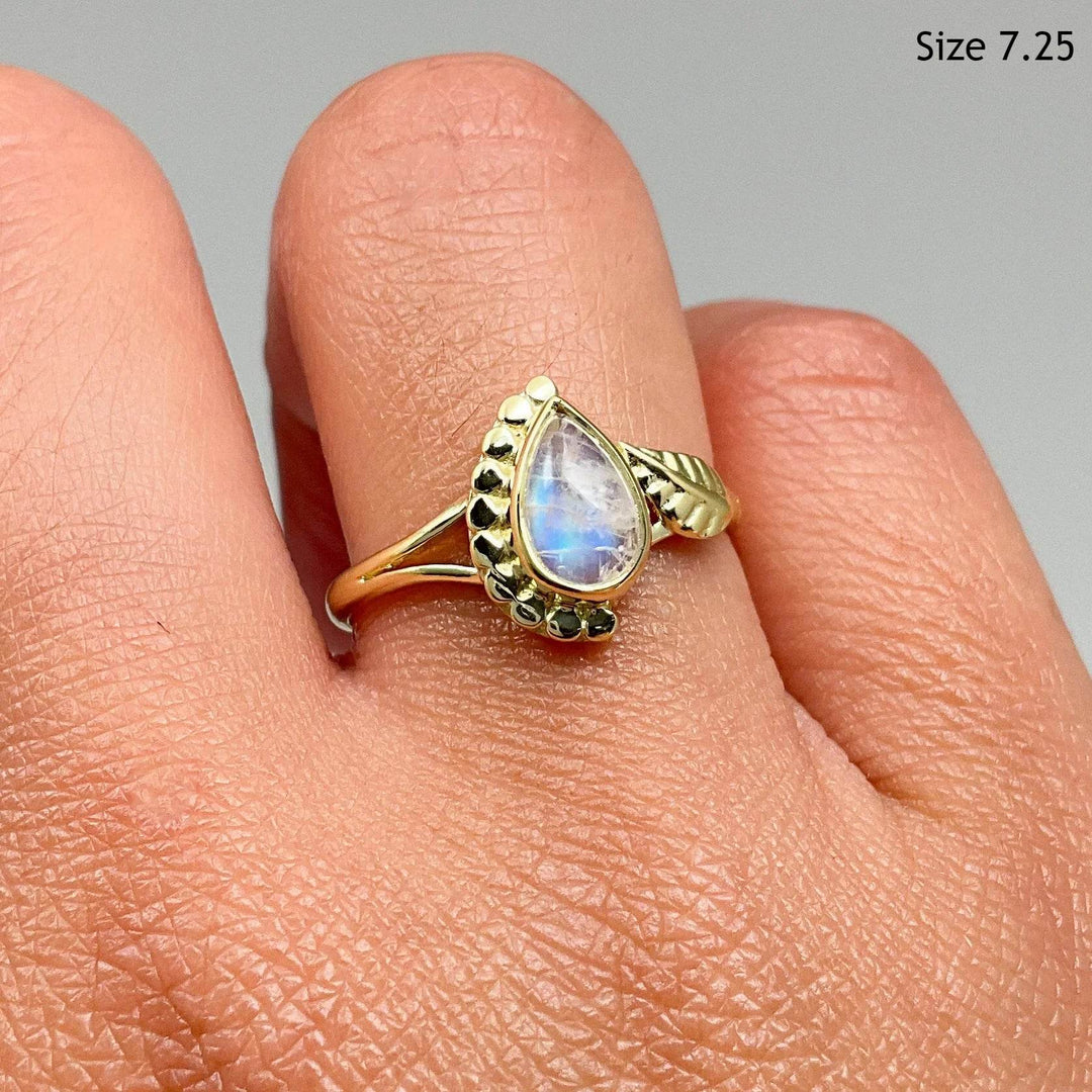 Rainbow Moonstone Gold Plated Ring-Rocks and Gems Canada